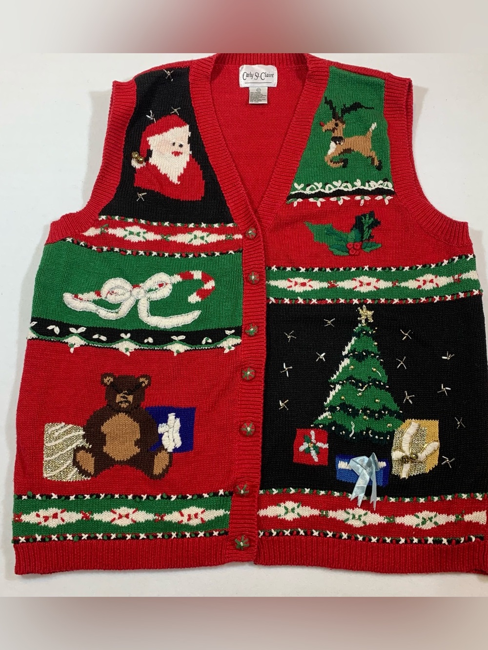 Vintage Carly St. Claire Christmas Sweater Vest Women's 20W Holiday Ugly Y2K